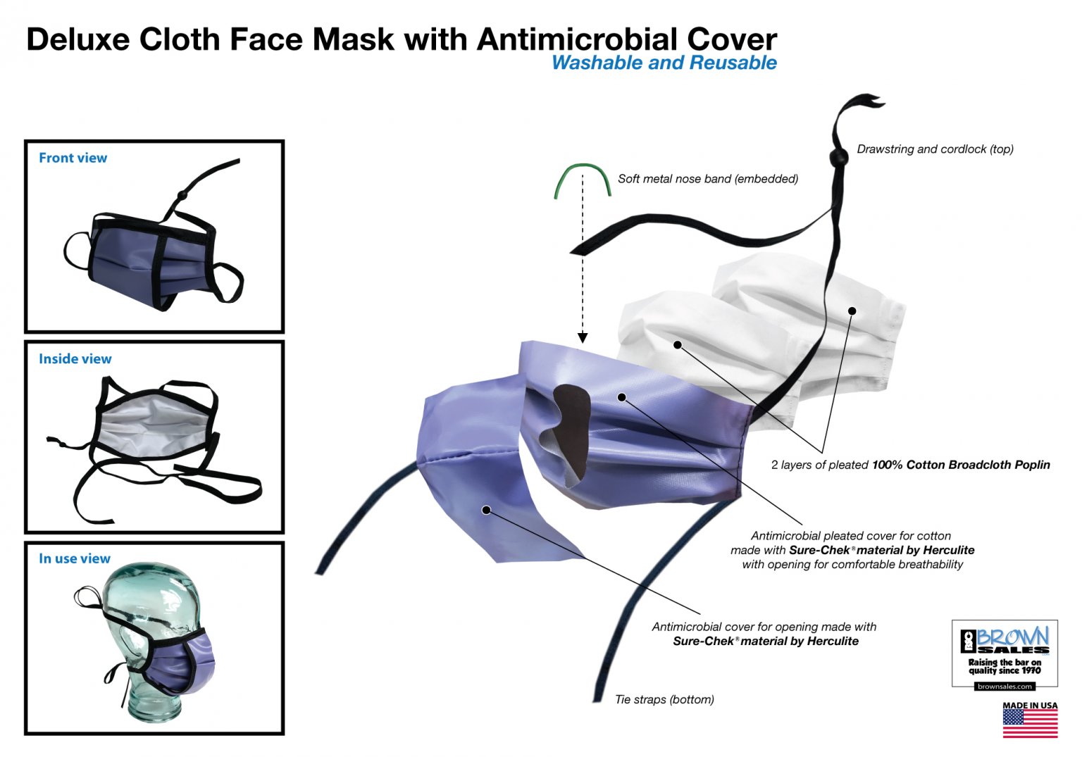 Deluxe Cloth Face Mask with Antimicrobial Cover Brown Sales Brown Sales